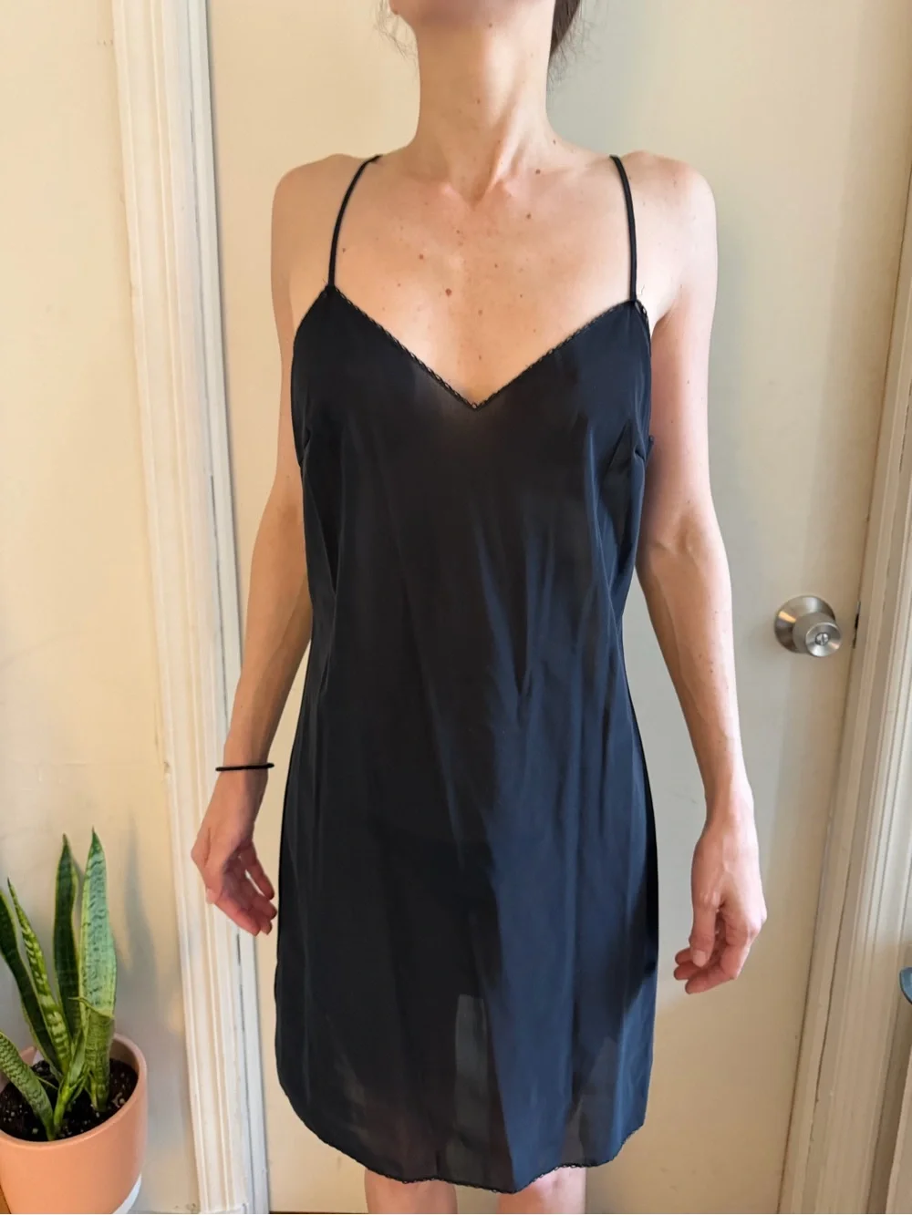 CHANEL Black Sheer Slip Chemise with Delicate Straps